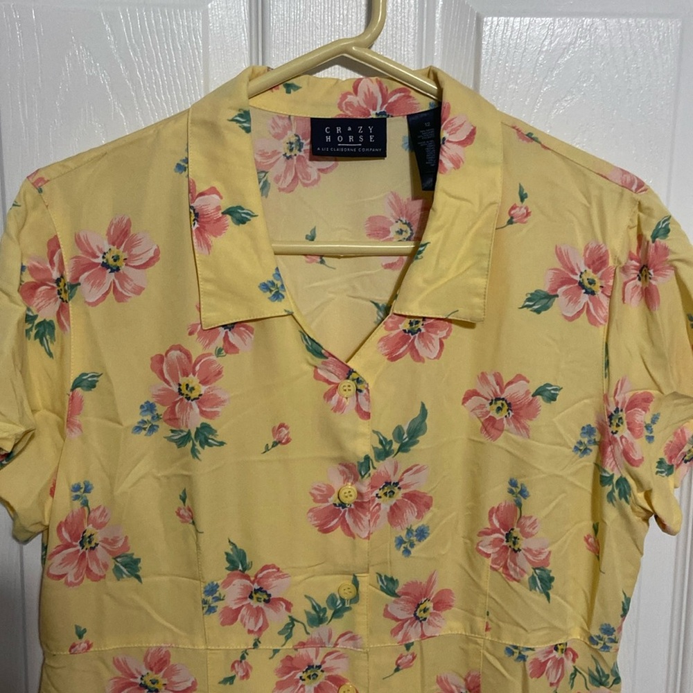 Liz Claiborne Yellow Floral Button-Front Dress